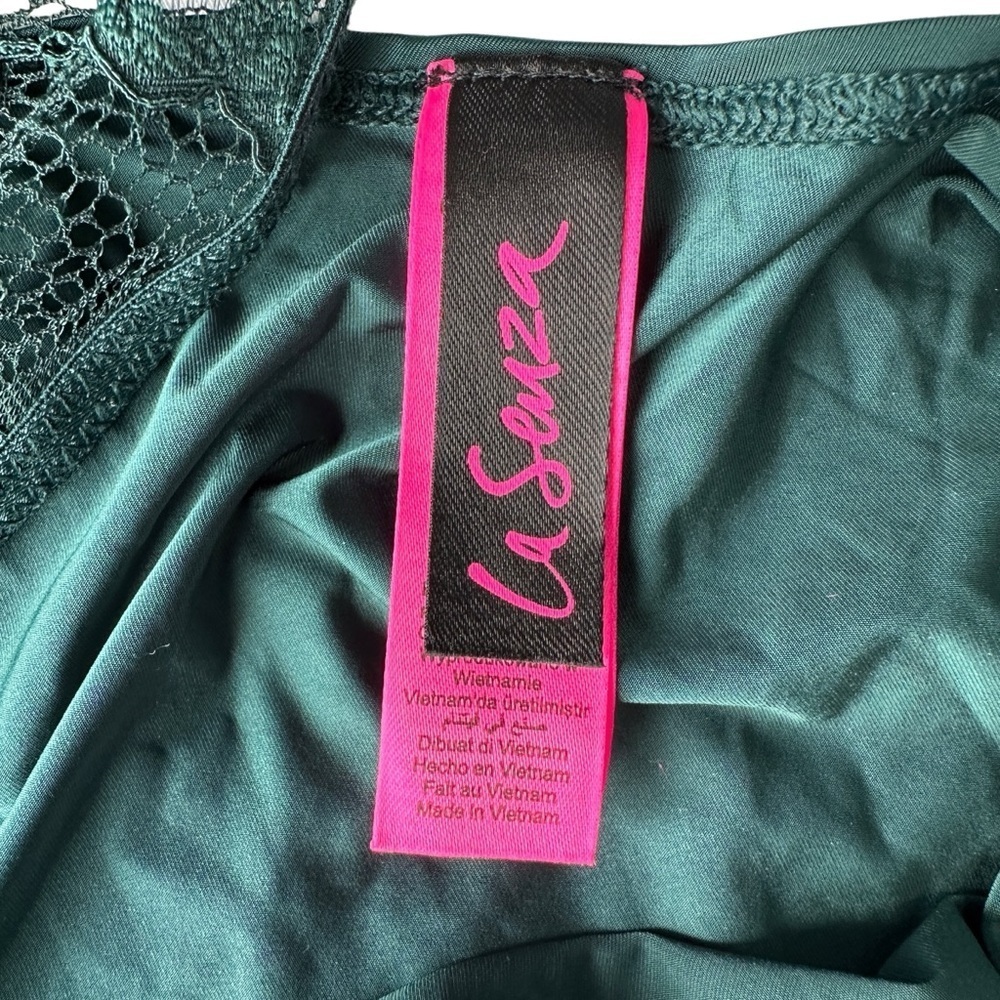 LA SENZA BABYDOLL CAMI TOP WOMENS M DARK GREEN SHEER LACE BRA SEXY LINGERIE - Picture 11 of 15